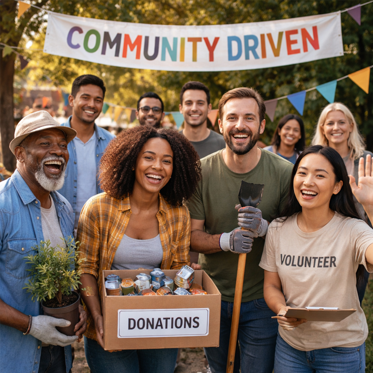 Volunteers collaborating in a community meeting