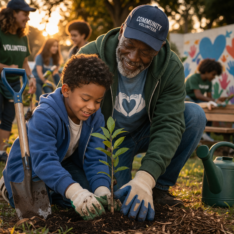 Volunteers mentoring youth through hands-on community service